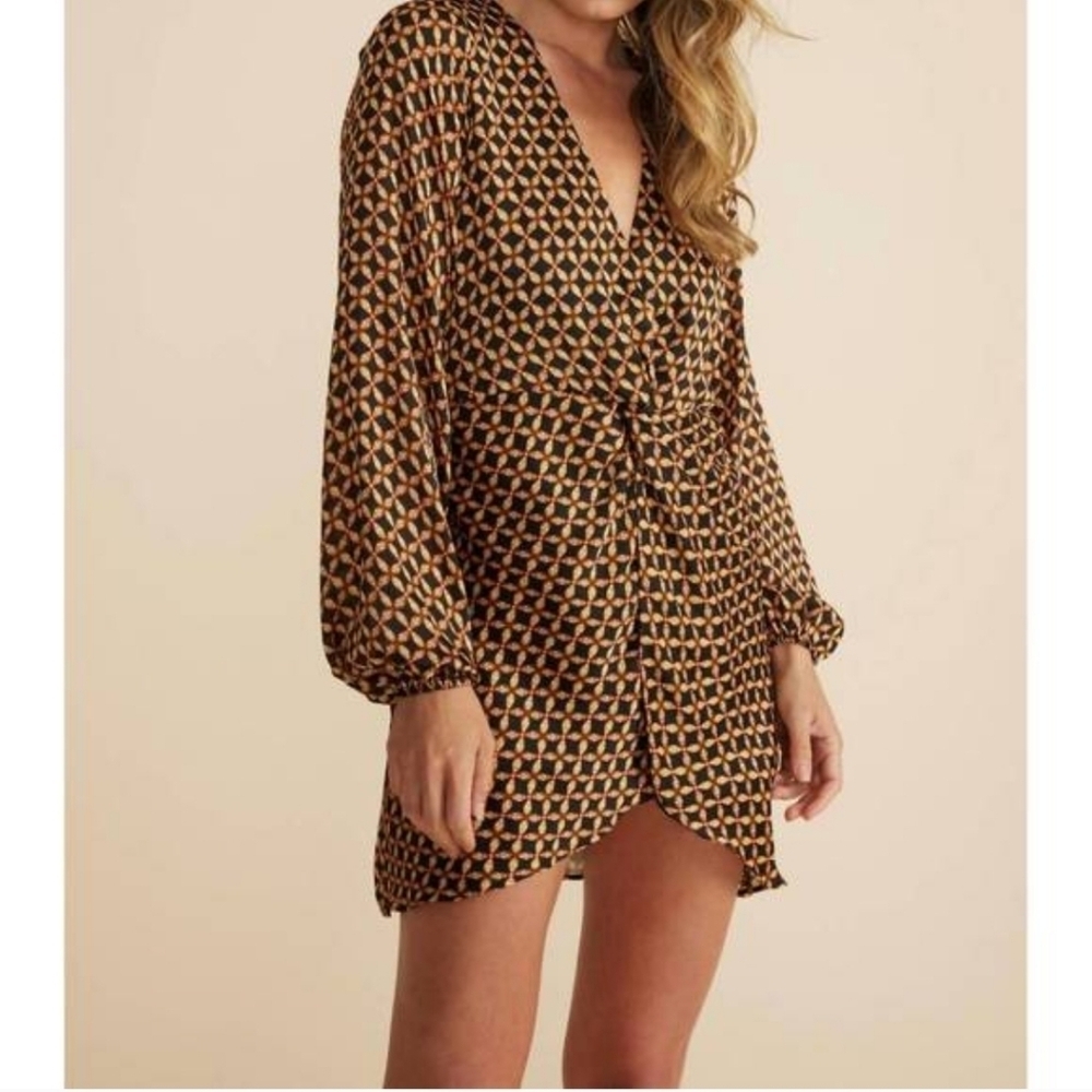 NWT Revolve Minkpink Valentina Multi Patterned Long Sleeve Mini Dress